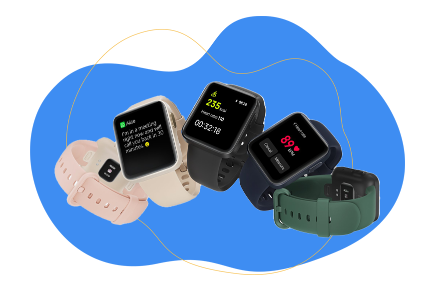 Man sieht die verschiedenen Farben der Xiaomi Mi Watch Lite. 